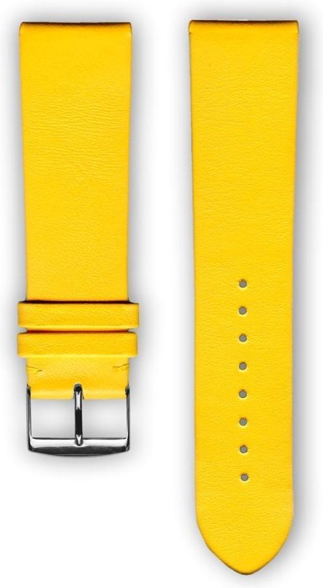 Gele (narcisse) lederen horlogeband (made in France) Frans leder 24 mm