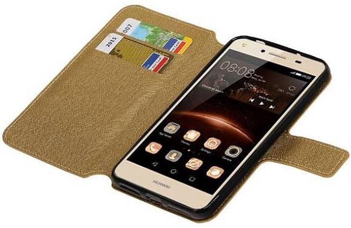 Cross Pattern TPU Bookstyle Wallet Case Hoesje Geschikt voor Huawei Y5 II Goud