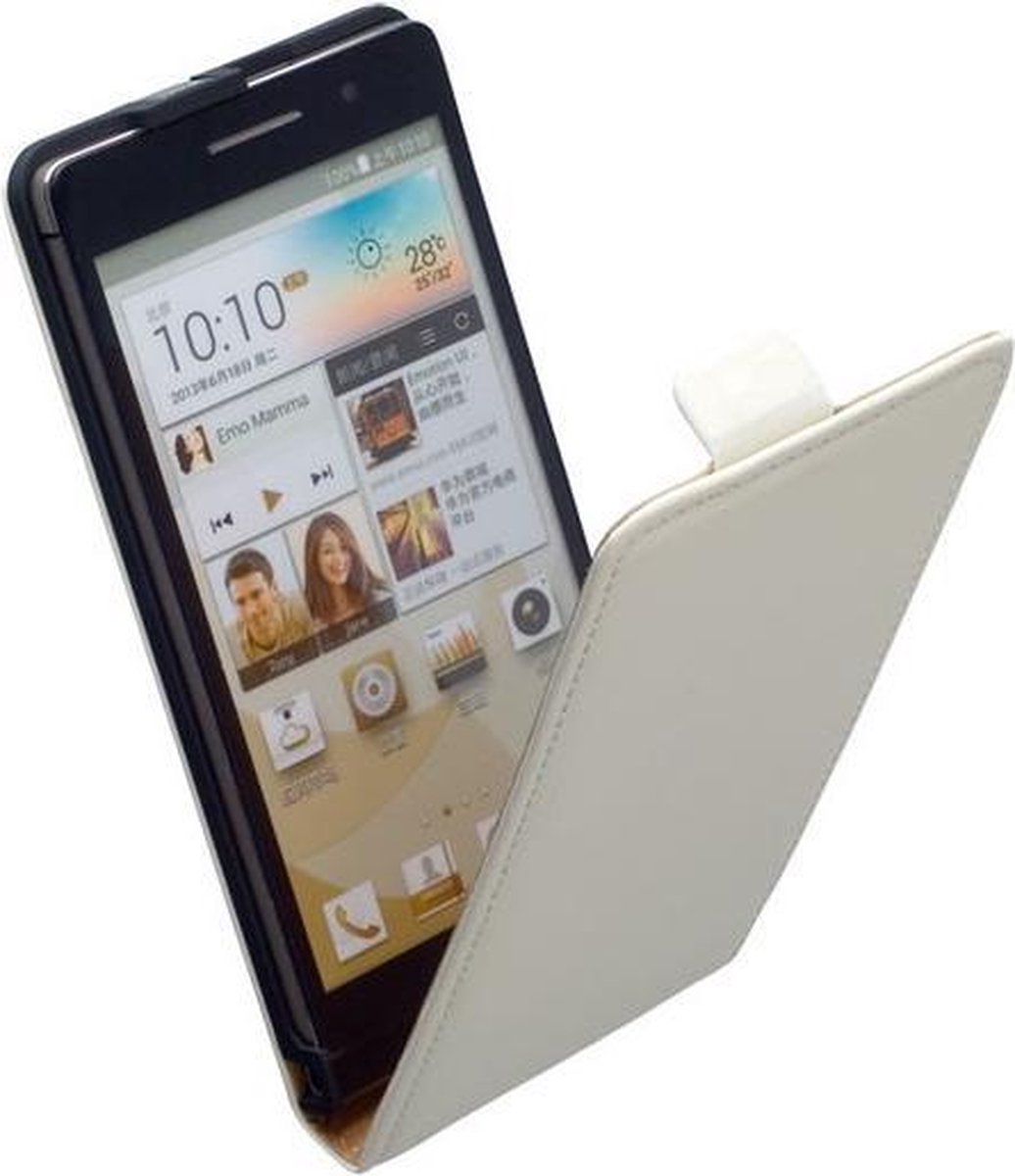LELYCASE Lederen Flip Case Cover Hoesje Huawei Ascend P6 Wit
