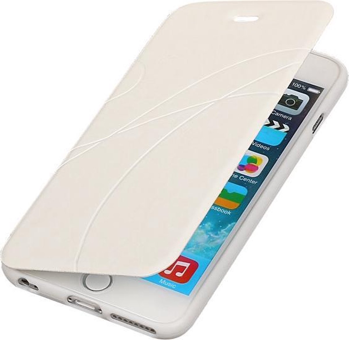 TPU Apple iPhone 6 Booktype Lijn Motief Hoesje Wit