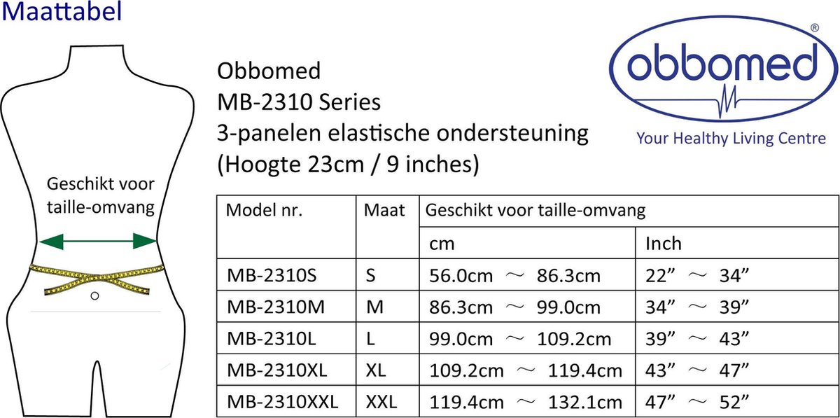 Goedkoopste OBBOmed Elastische 3 banden bandage - geeft extra steun en stevigheid aan de rug, buik en lenden - Maat S - MB-2310NS