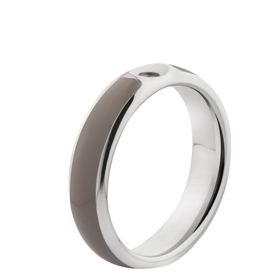 MelanO Twisted Resin Ring - Zilverkleurig met taupe inlay