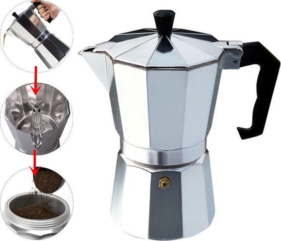 XXL Percolator 12 Kops - Mokkapot Coffee Espresso Maker - Italiaanse Koffiepot Moka Express Pot - 600ml - Zilver Kleurig