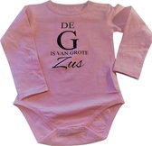 Baby Rompertje met tekst  De G is van grote Zus meisje - Zwangerschapsaankondiging | Lange mouw | roze | maat 86-92 zwangerschap aankondiging