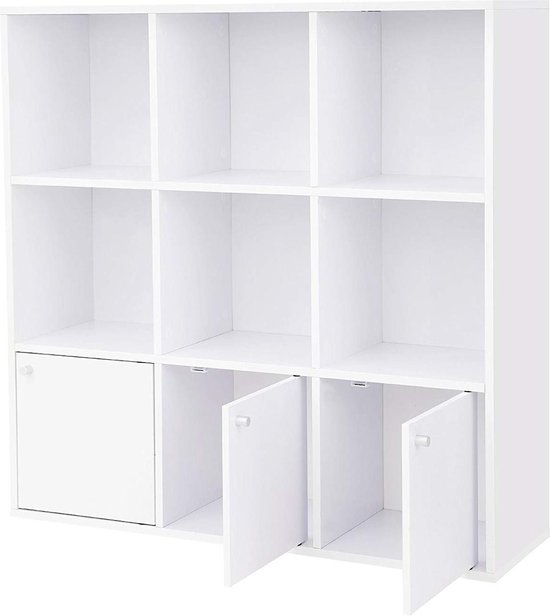 Armoire de rangement avec 6 compartiments ouverts et 3 portes - Blanc