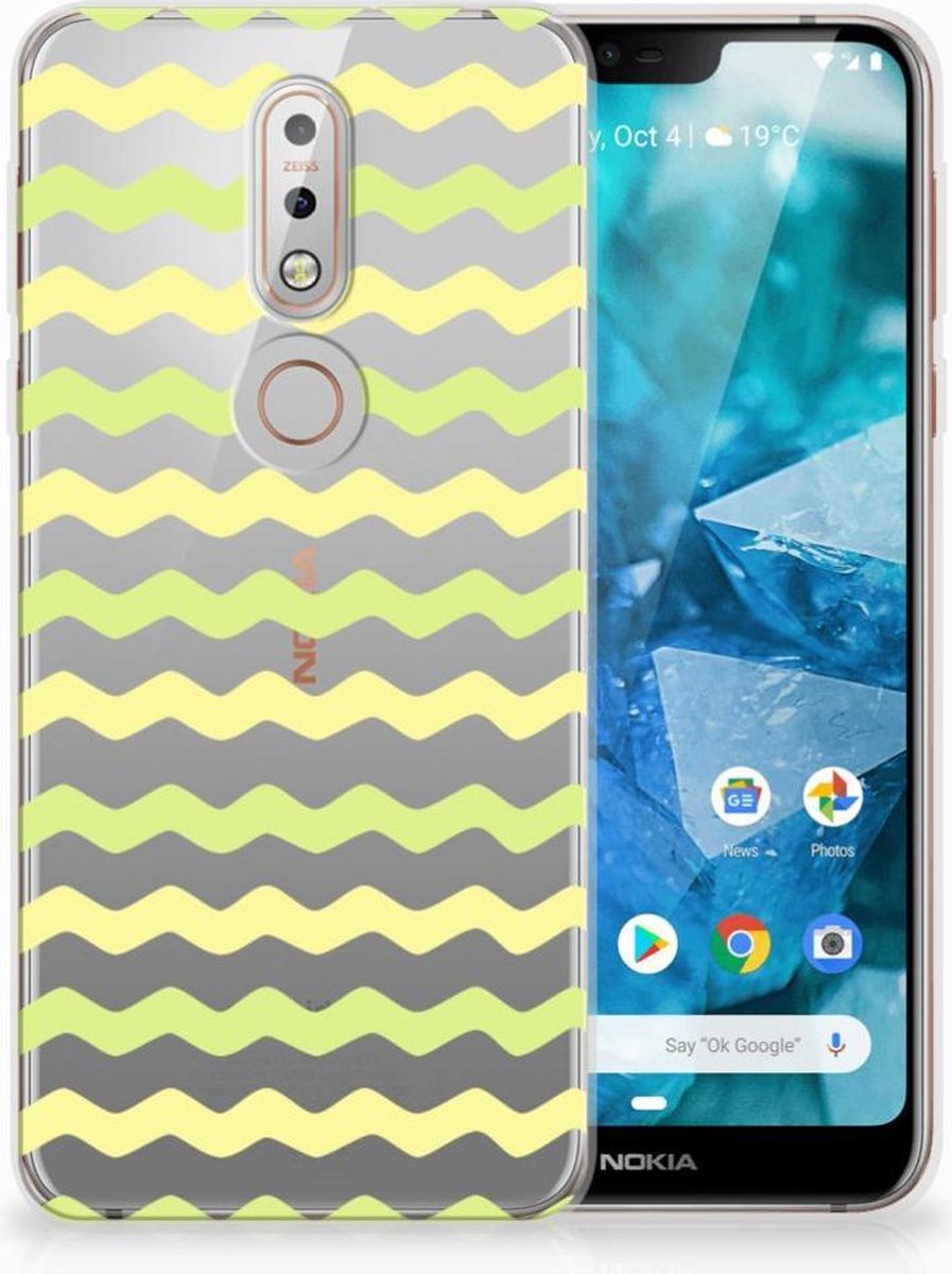 Back Cover voor Nokia 7.1 TPU bumper Waves Yellow