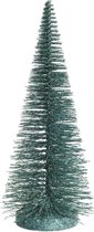 Mini decoratie kerstboompje - groen glitter - H30 cm - kunststof