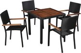 Tuinset poly rattan en massief acaciahout 5-delig  (incl. Fleecedeken)