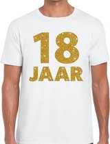 18 jaar goud glitter verjaardag kado shirt wit heren S