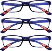 Amazotti Milano Leesbrillen Sterkte +1.00 - Set van 3+1 Extra - Blauw - Leesbril voor Heren en Dames