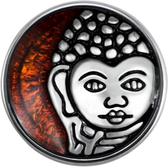 Quiges - Dames Click Button Drukknoop 18mm Boeddha Bruin - EBCM015