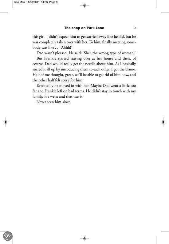 Pagina 9, tekst over een winkel en familie, Tony Iommi.
