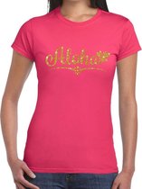 Aloha goud glitter hawaii t-shirt roze dames XS