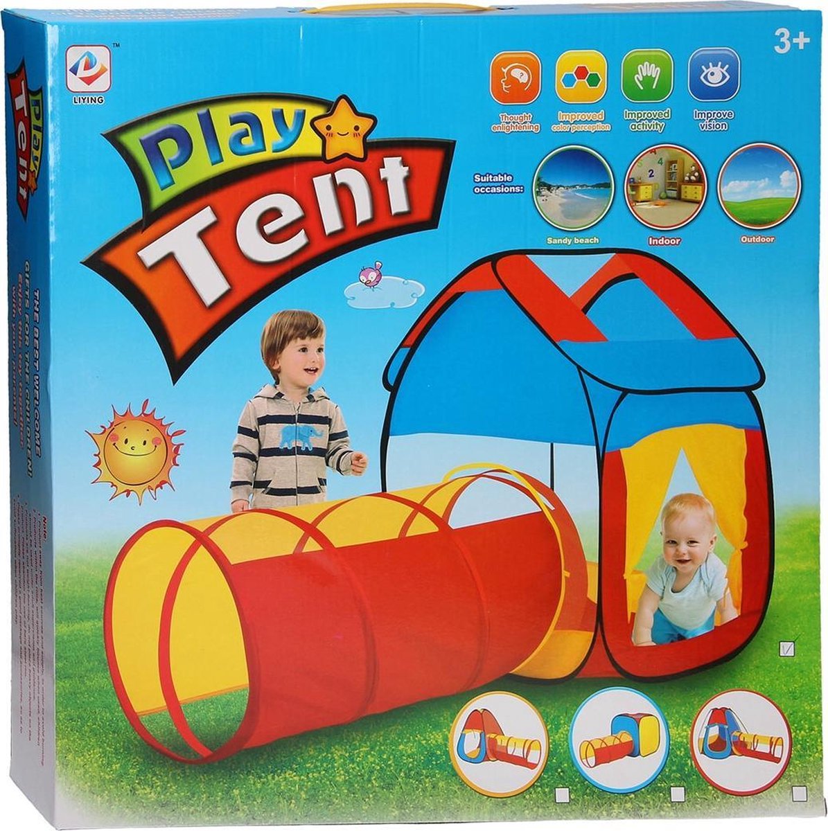 LittleTom Ballenbad Speeltent Set 260x90x100cm - Popup Speelhuisje Kindertent Tunnel