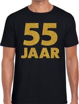 55 jaar goud glitter verjaardag/jubileum kado shirt zwart heren 2XL