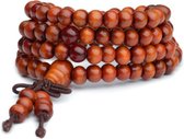 Armband hout - oranje met rood - 110 kralen 6 mm- lengte 47 cm