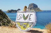Mycha Ibiza – roundie – rond strandlaken – love – wit – 100% katoen – franje