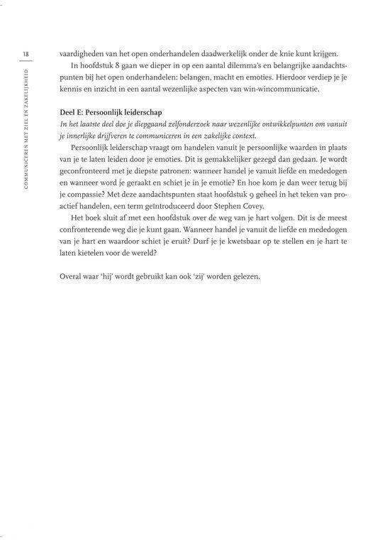 Pagina's over 'Win-wincommunicatie' en 'Persoonlijk leiderschap' in een zakelijke context.