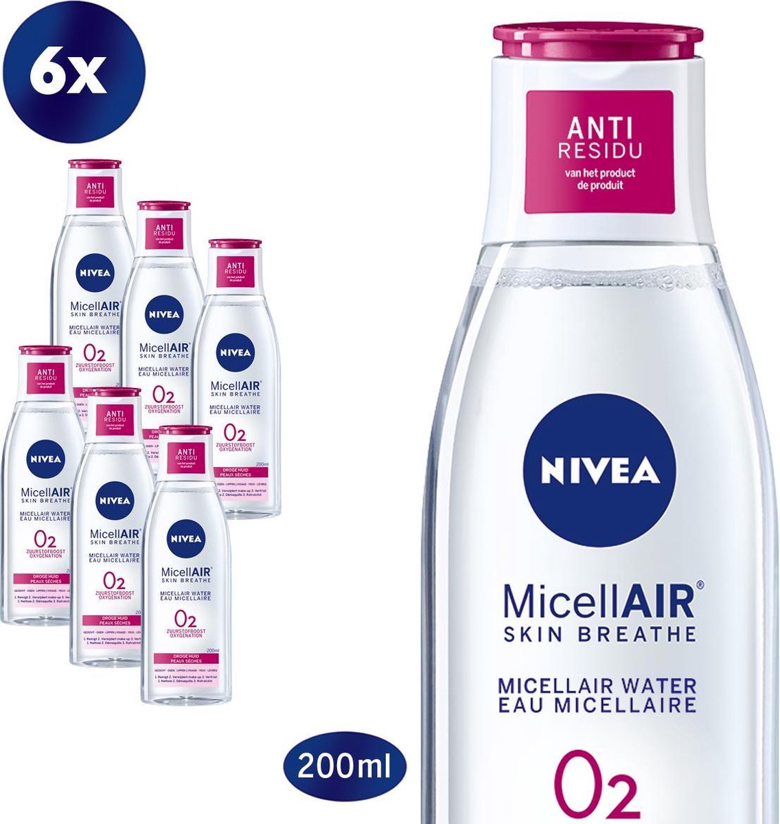 NIVEA Essentials Verzachtend & Verzorgend - 6 x 200 ml - Micellair Water - voordeelverpakking