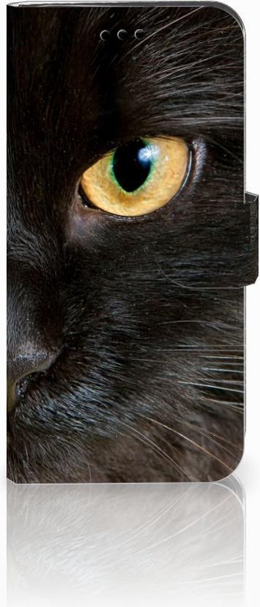Huawei P10 Lite Telefoonhoesje met Pasjes Zwarte Kat