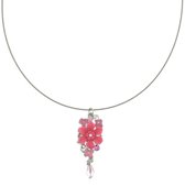 Behave® korte ketting dames staaldraad met roze bloem hanger