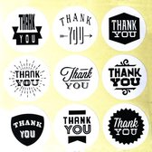 Set van 90 Stickers Thank You | Stickers Rond Zwart Wit | Bedankt Stickers