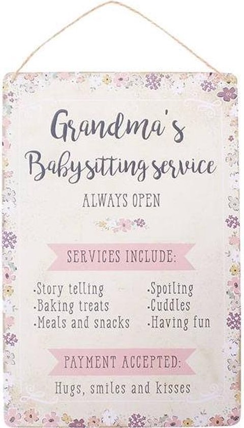 Grandma's Babysitting Service Sign Oma Grootmoeder Oppassen Oppas Bordje Decoratie