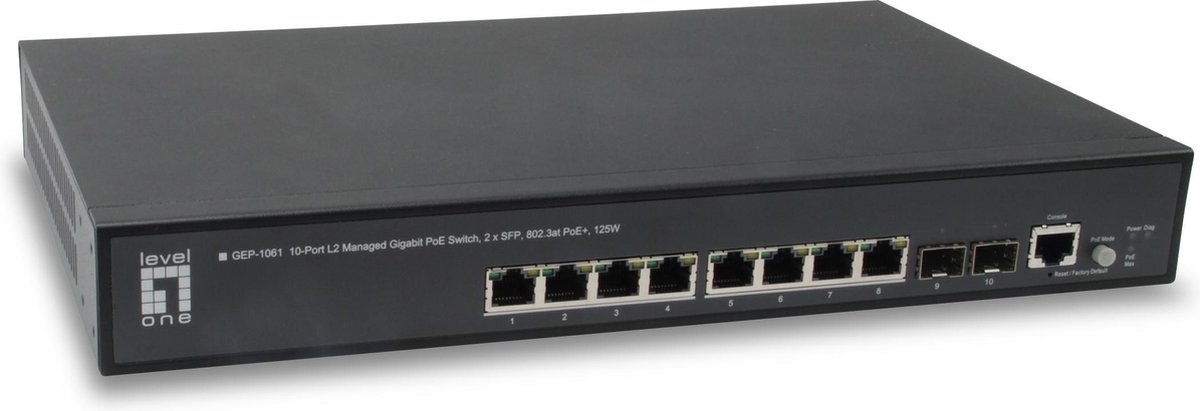 Levelone GEP-1061 L2 Managed Gigabit PoE Switch [10-Port 802.3at PoE+ 125W, 2x SFP,, 20 Gbps, Rack]