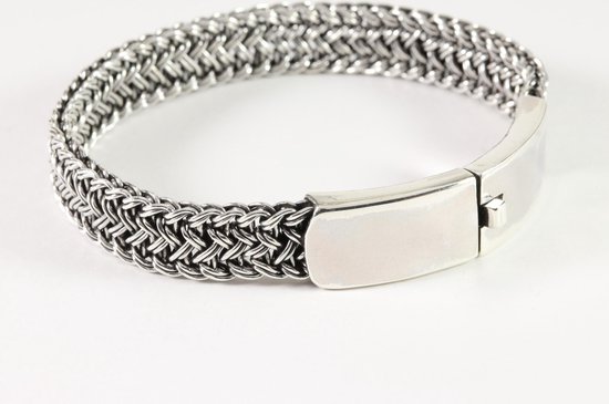 Zware gevlochten zilveren armband met kliksluiting - lengte 19.5cm