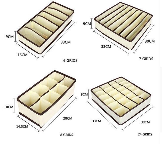 Kleding Organizerset - 4-Delig - Beige - Overzichtelijke opbergboxen voor je garderobe
