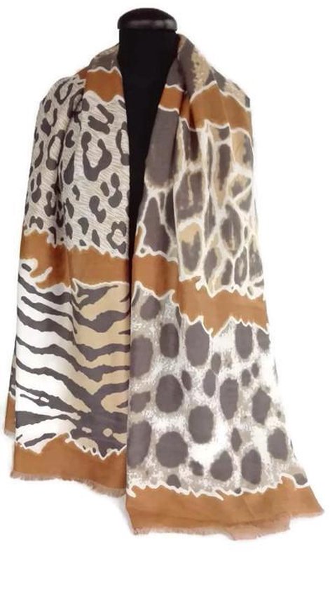 Voorjaar dames sjaal met dierenprint in okergeel antraciet grijs taupe -  luipaard... | bol.com