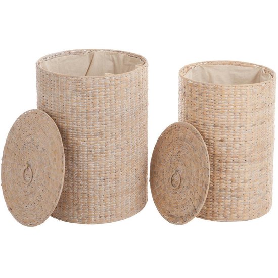 Rotan manden, 3 stuks opbergmanden van zeegras met deksel, van