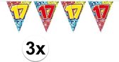 3x Mini vlaggenlijn / slinger - verjaardag 17 jaar - 300 cm