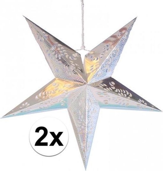 2x stuks decoratie sterren lampionnen zilver van 60 cm