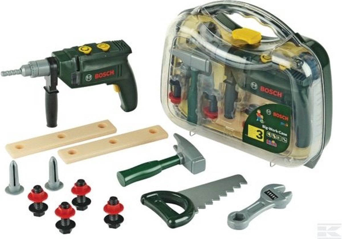 Klein Toys Bosch mini 16-delige speelgoed gereedschapskoffer - boormachine, hamer, zaag, steeksleutel en gereedschap accessoires - incl. licht- en geluidseffecten - groen — afbeelding 5