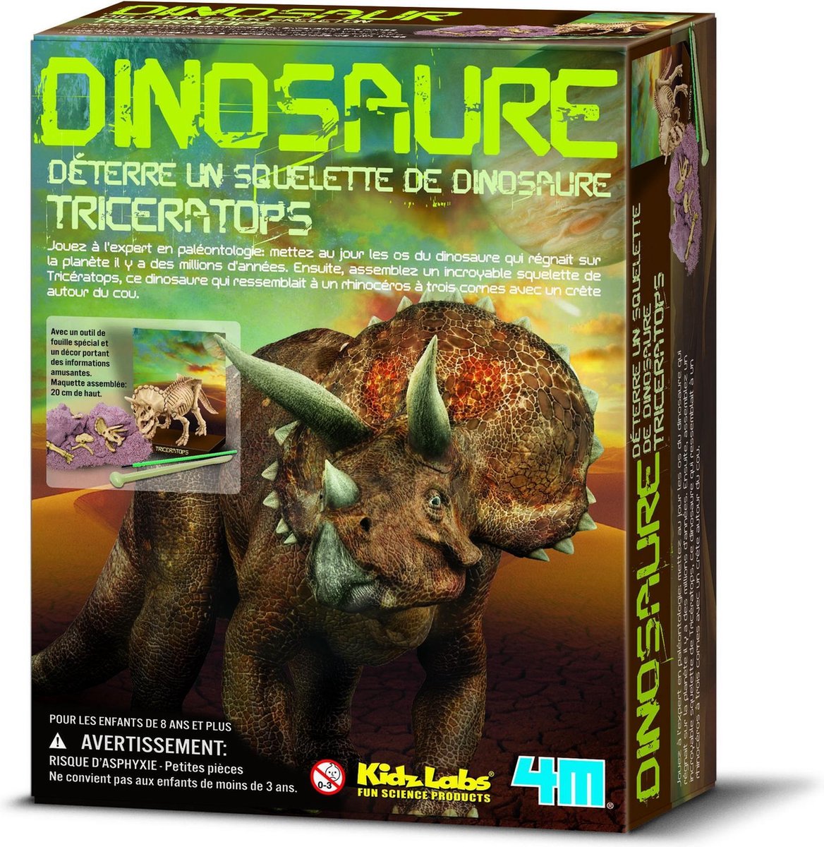 4m Kidzlabs: graaf-je-dinosaurus-op triceratops (franstalig)