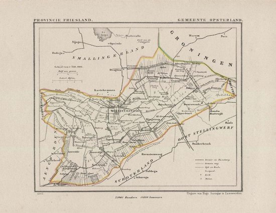 Historische kaart, plattegrond van gemeente Opsterland in Friesland uit 1867 door Kuyper van Kaartcadeau.com