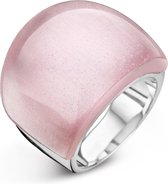 Silventi 983201030-54 - Stalen ring - Roze steen - maat 54 - Zilverkleurig