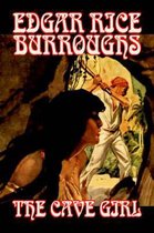 Boekcover 'The Cave Girl' van Edgar Rice Burroughs met een vrouw op de voorgrond en een man in een grot op de achtergrond.