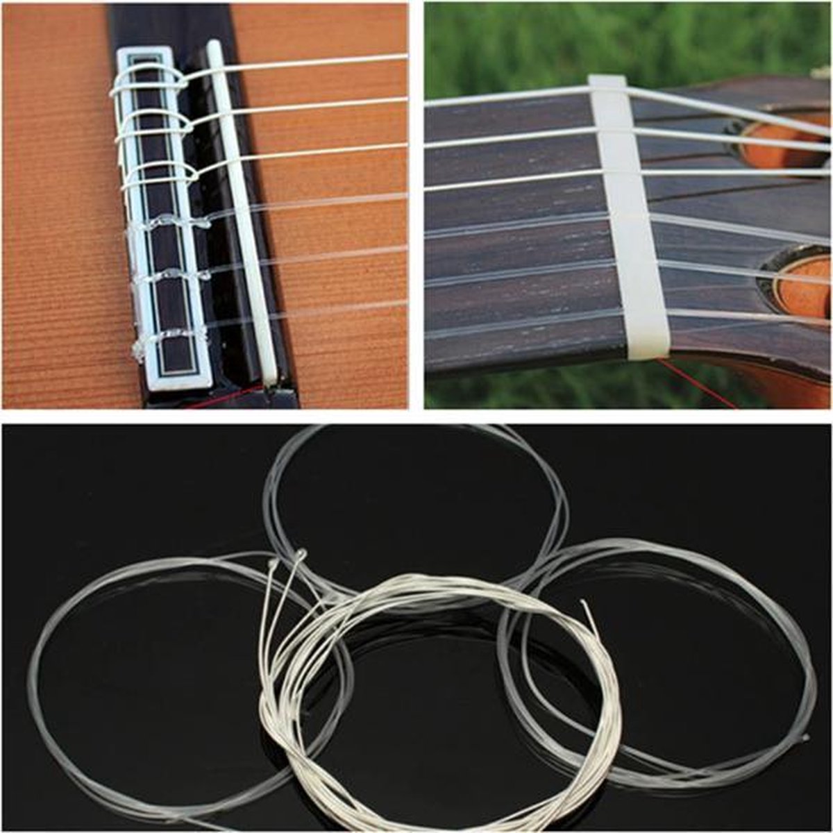 ETbotu Cordes de la Guitare Set de 6 Cordes pour Guitare Classique Nylon Noir Noyau Plaqué Argent 1°-6° 