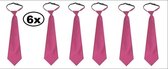 6x Stropdas hotpink - strop das pink roze carnaval disco thema feest verkleed accesoires