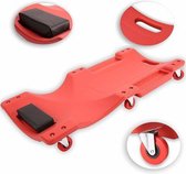 Verrijdbare ligmat, garage ligbed, werkbank, werkkruk, rolbord, rolplank, montage rolplank, rood