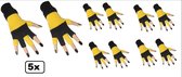 5x Paar vingerloze handschoen zwart/geel