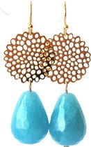 Oorbellen met filigrain en blauw kwarts edelsteen, 4 cm lang