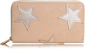 Trendy off white portemonnee met opgestikte metallic sterren | PU | 19x11 cm | 14 vakjes
