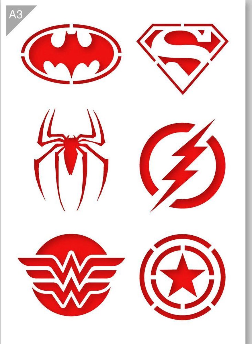 QBIX Superhelden Sjabloon A3 Formaat Kunststof - Batman logo is 12cm breed