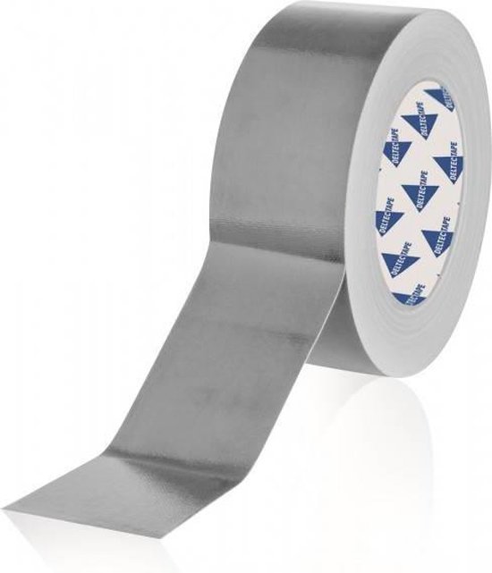 Grijze Gaffertape van Deltec, 50mm x 25m, met logo op de rol.