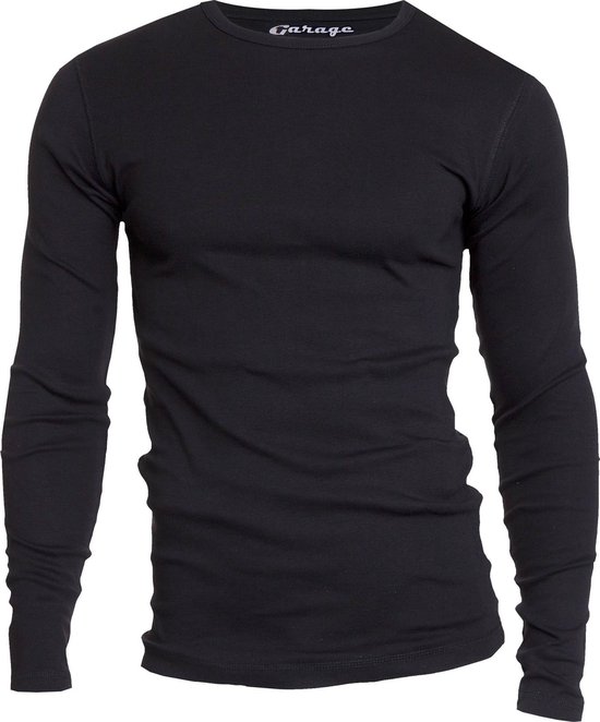 Garage 303 - Semi Bodyfit T-shirt ronde hals lange mouw zwart L 100% katoen 1x1 rib