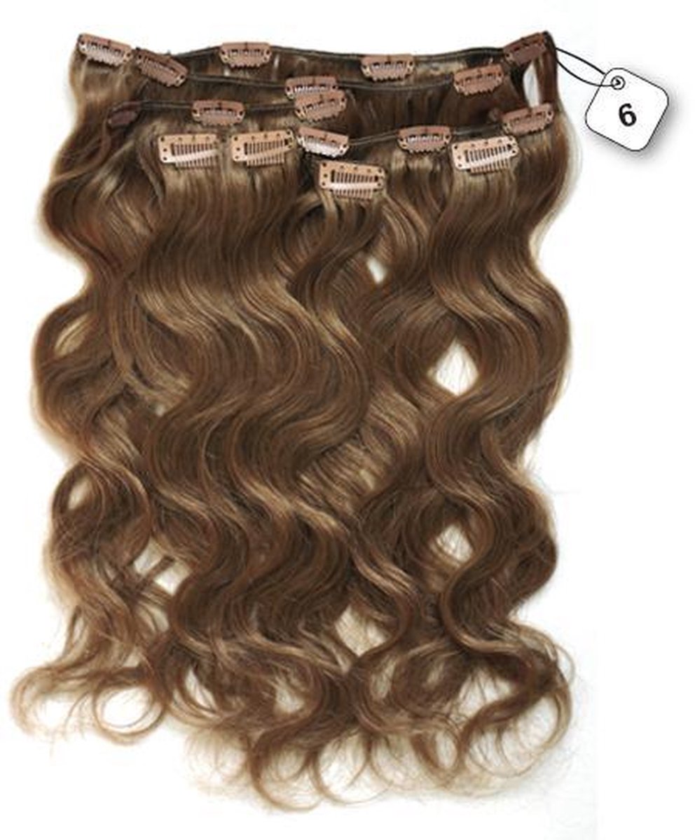 Clip in Extensions, 100% Human Hair, Body Wave, 18 inch, kleur #F6 Light Chestnut Brown
