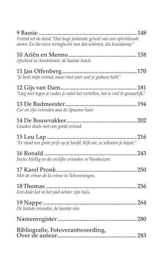 Pagina met inhoudsopgave van het boek 'Cor', hoofdstuktitels en paginanummers.